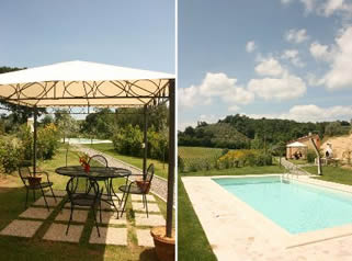 Outdoor dining and pool at Casa Cervognano