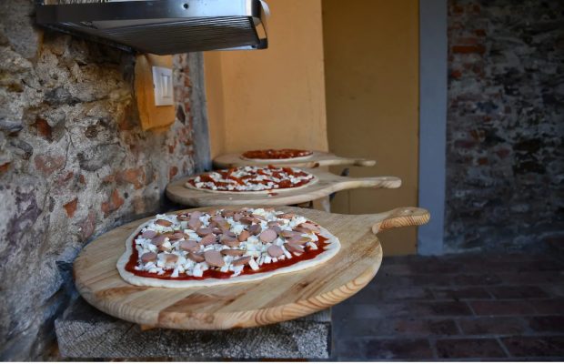 On-site pizza oven